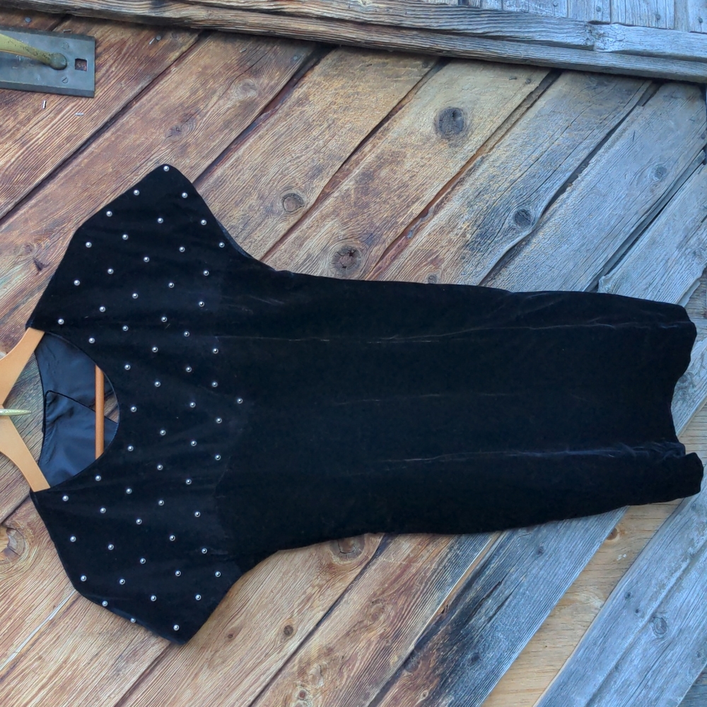 Vintage dress All Week Long petite black pearls velvet 8